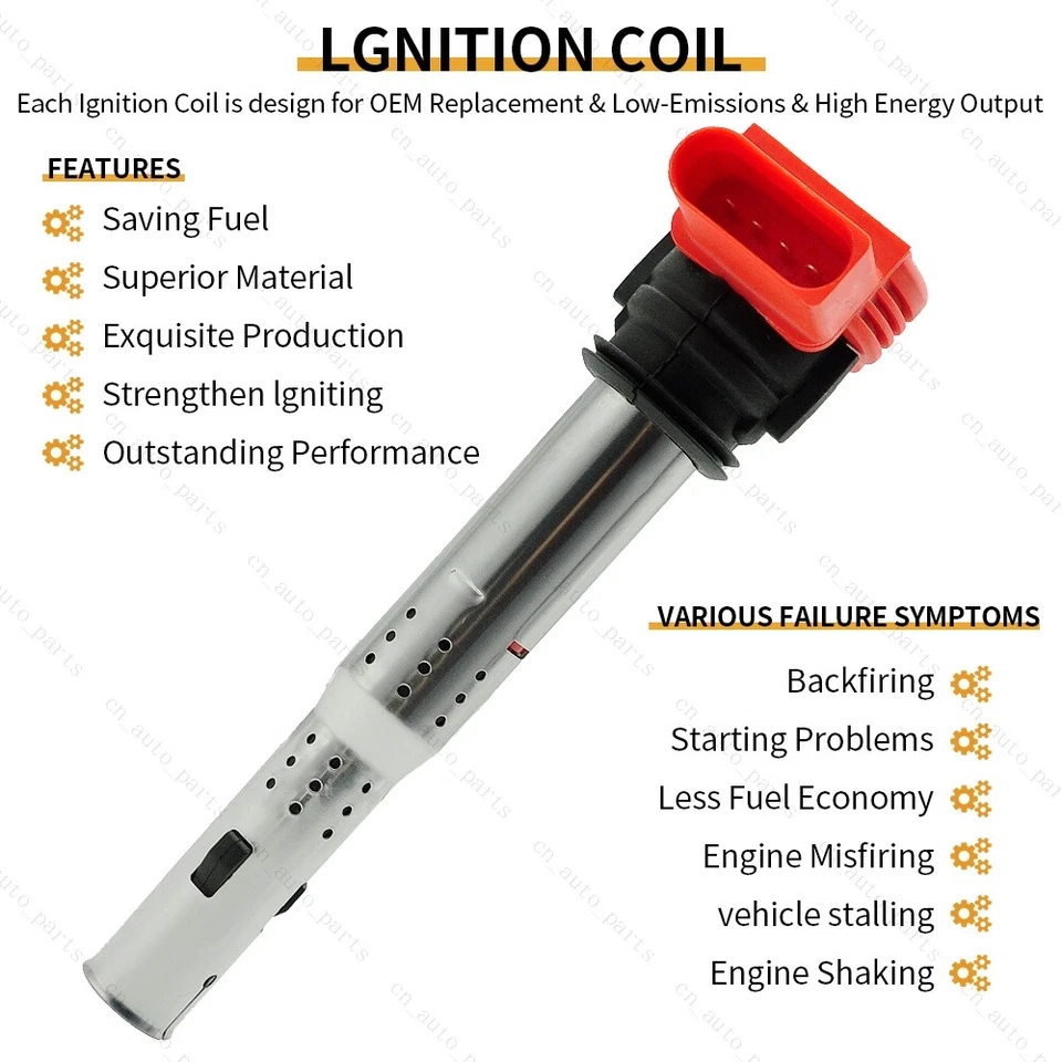 Bobina de ignição e vela de ignição para 2007-2015 Audi Q7 R8 S5 A6 Quattro 4.2L V8 UF529 - Imagem 4 de 4