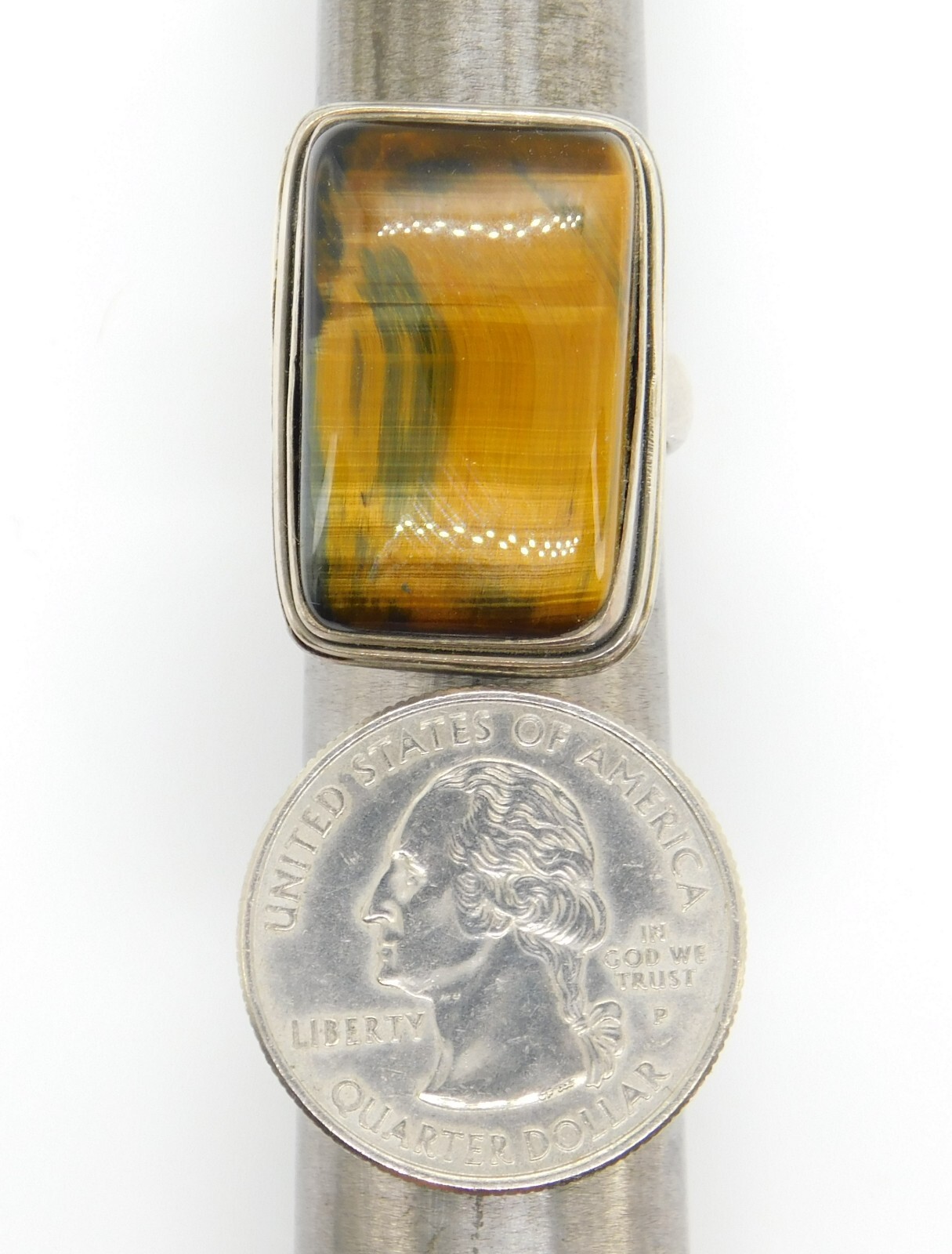 925 Sterling Silver Long Rectangular Tiger's Eye … - image 10