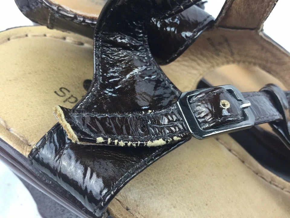 SPRING STEP Brown Patent Leather Heels Sandals Slingback Slides SZ 40/9 - Image 3 of 4