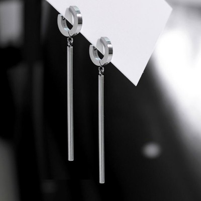 Huggies Hoop Solid Steel 5cm Stick Bar Earrings 