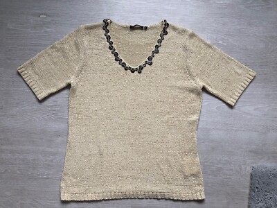 Damen Oberteil T- Short Bluse Gr 44/46 beige Top Zustand 