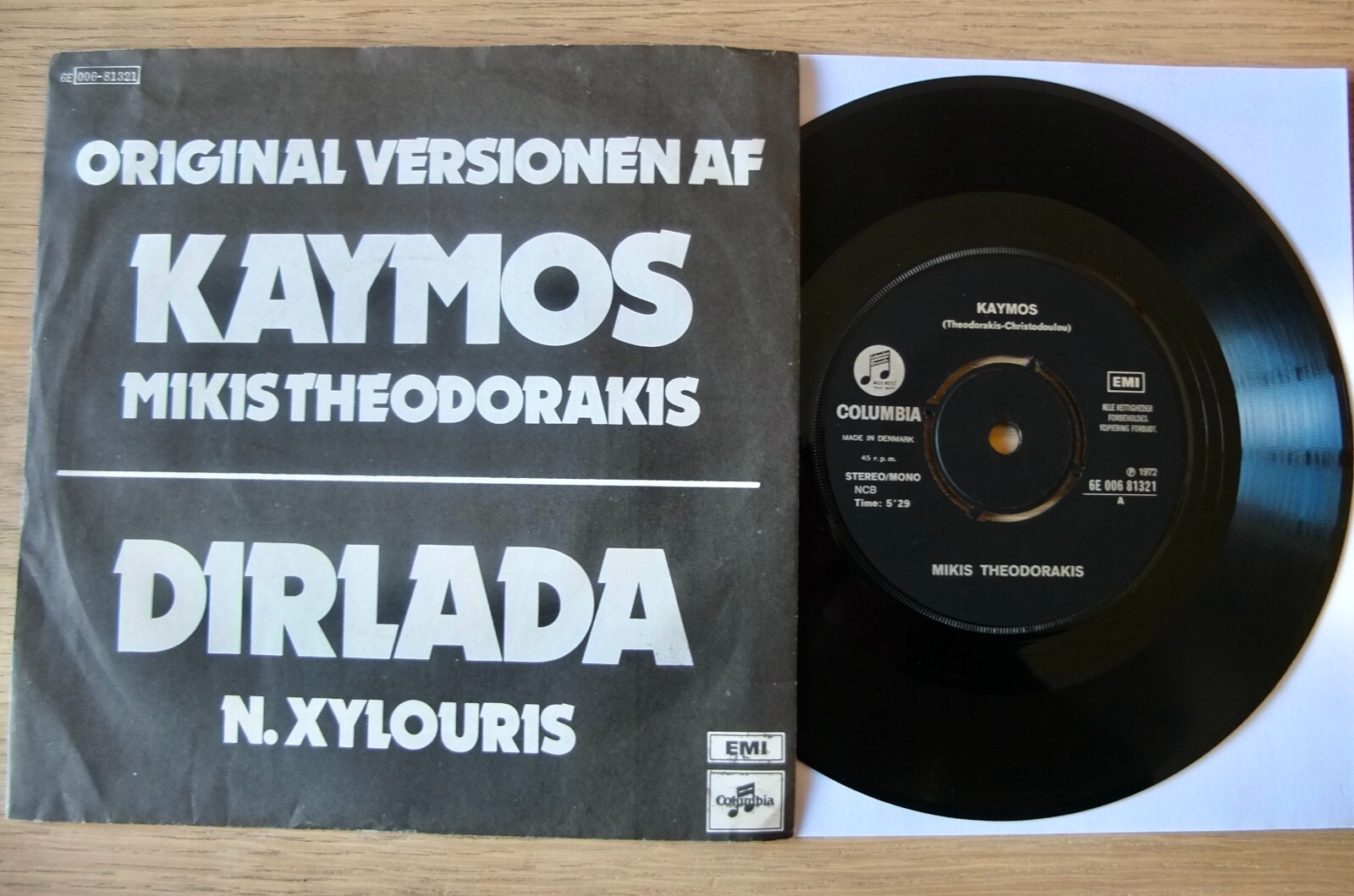 MIKIS THEODORAKIS KAYMOS 7" COLUMBIA (1972) EX DENMARK GREEK MUSIC XYLOURIS