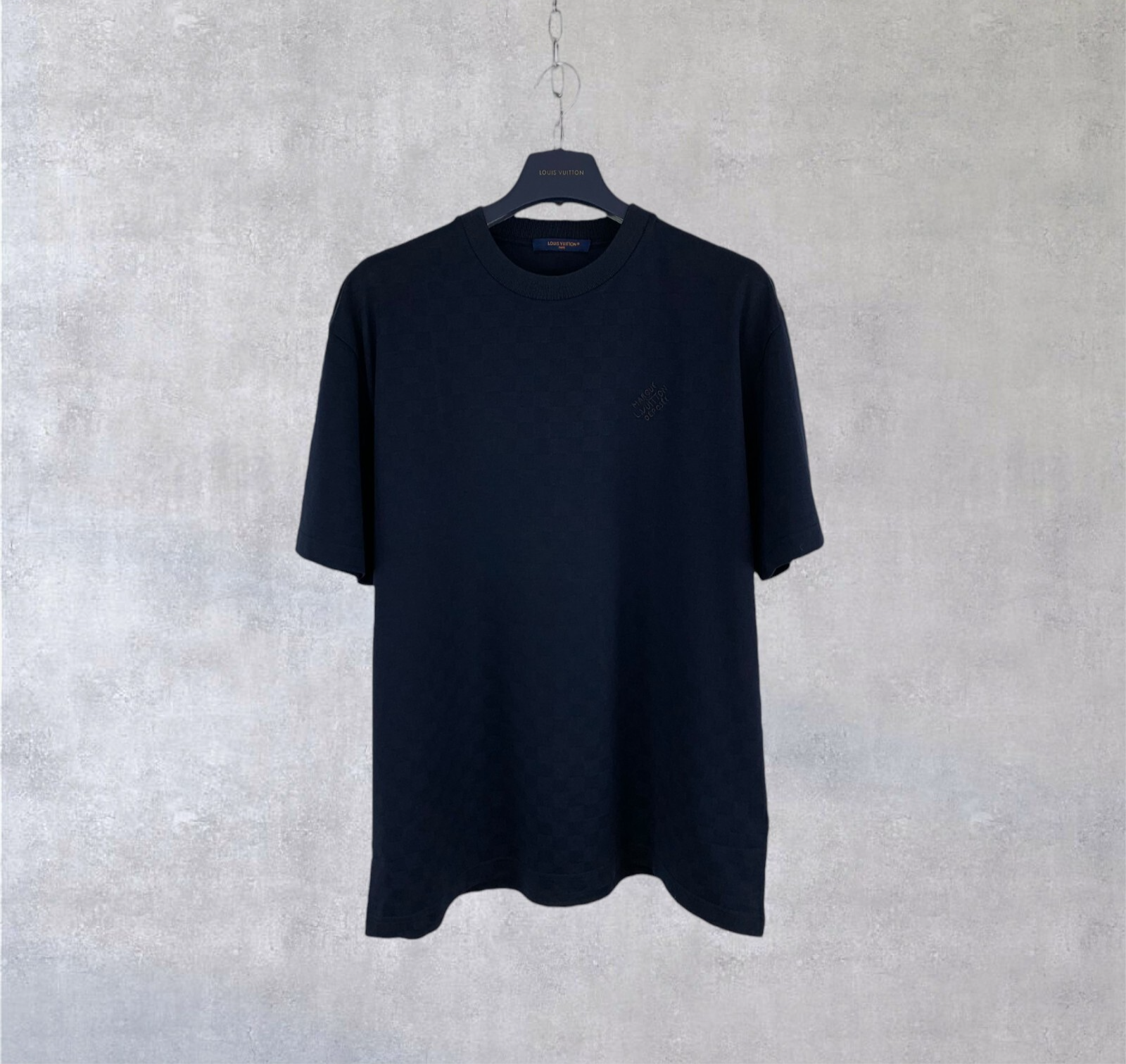 LOUIS VUITTON（LV） T shirt maglietta Louis Vuitton LV ricamo logo damier cotone piqué blu taglia L