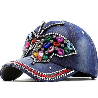 Fancy Women Colorful Crystal Diamond Butterfly Baseball Caps Handmade Party Hats