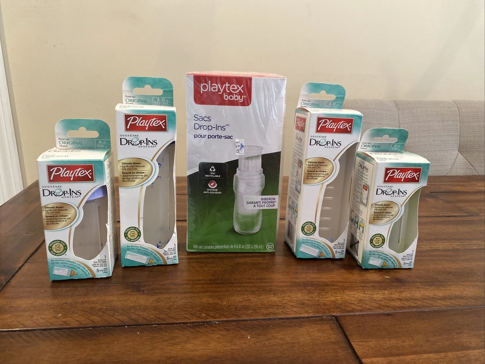 Playtex Nurser 4oz, 8oz Baby Bottles Drop Ins LOT of 5 NO Nipples & Drop ins 100