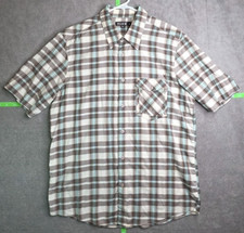Hurley Button Up Short Sleeve Casual Shirt Men's Large Brown Teal Cream Pocket