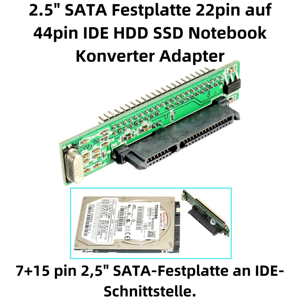 K19 2.5" SATA Festplatte 22pin auf 44pin IDE HDD SSD Notebook Konverter Adapter - Bild 2 von 4