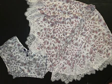 Victoria's Secret M SHORTS+M/L KIMONO ROBE WHITE BLUE satin paisley FLORAL lace