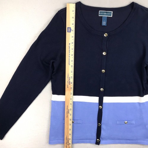 Karen Scott Cardigan Sweater Womens Large Blue Button Up Crew Neck - 第 5/15 張圖片