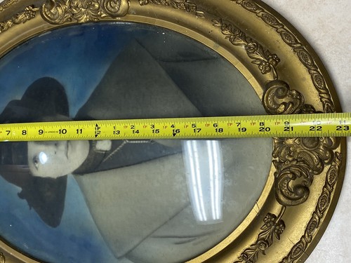 Antique Vintage Gesso picture frame gold wood Oval Beveled Glass 1900 - Picture 8 of 15