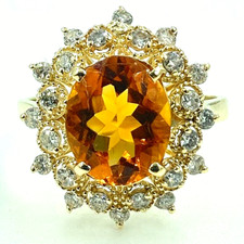 Natural Oval Orange Citrine  Diamond Halo Solitaire Ring 14k Yellow Gold 4.12Ct
