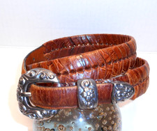 Vintage 1996 Braided Leather Brown Belt Silver-toned Buckle SZ LG From BAS