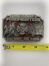 1983 American Firefighter Belt Buckle Enameled U.S.A Siskiyou