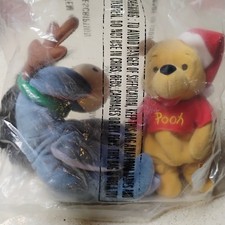 Vintage New Disney Winnie The Pooh  Eeyore Mini Bean Bag Christmas 8 "Plush Set