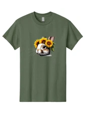 Rabbit-With-Sunflowers-2(1) Mens Graphic Tee, 100% Cotton, Casual Summer Wear