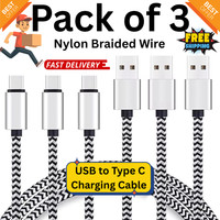 Pack3 HeavyDuty USB to Type C Charging Cable Fast Phone Charger Long 1m 2m 3m UK