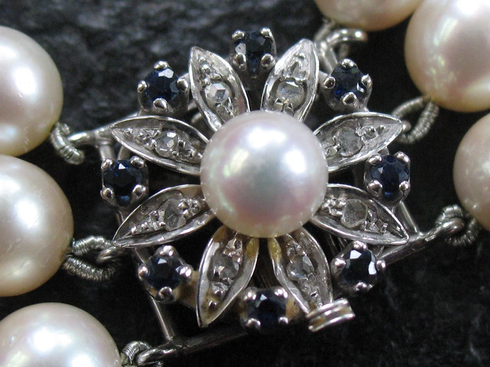 Perlenarmband Gold 585 Diamant Saphir Schließe Akoya Perlen 7,75 mm traumhaft - Bild 2 von 4