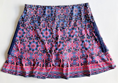 LUCKY IN LOVE Size M Pink Blue Ruched Sides Pickleball Tennis Golf Skort EUC