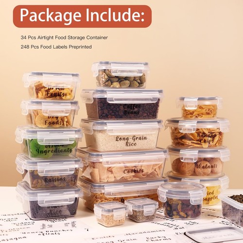 34 Pcs Reusable BPA-Free Plastic Food Storage Containers With 248 Pantry Food... - Picture 2 of 8