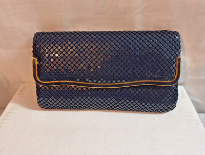 Vintage La Regale 70s Disco Black Metal Mesh Evening Crossbody Bag/Clutch w/Gold