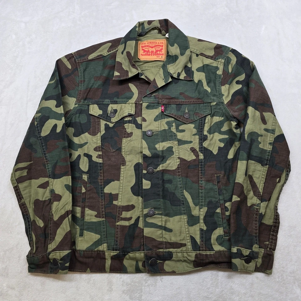 Chaqueta de Camionero Levis Camuflada Para Hombre Pequeña Verde Marrón Algodón Camuflaje Foto 2 de 4