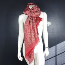 Louis Vuitton Rainbow Monogram Silk/Wool Shawl Scarf M75748 Rubis Red 55"