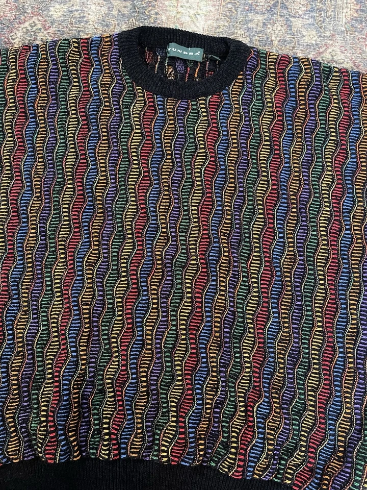 Vintage Tundra Canada Sweater XXL Multicolor 3D Knit 90s Coogi Style Rainbow - Image 3 of 4