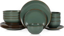 16-Piece Dinnerware Set Stoneware Dinner Service Set for Party Wedding, Green