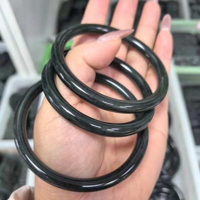 Certified True Hetian Jade Bangle Have black-green nephrite bangles 53-64mm