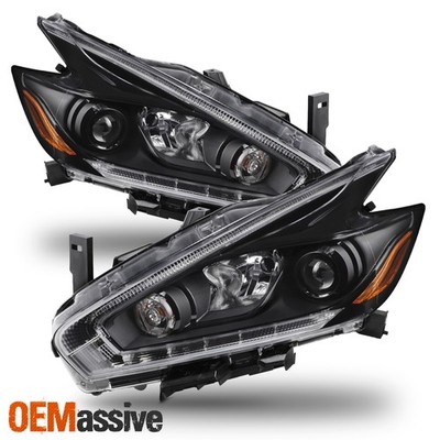 For 2015-2018 Nissan Murano [LED DRL Running] Projector Black Headlights Pair