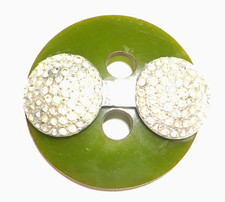 Extra Large Green Bakelie Button w/Paste Encrusted Metal Discs -Sew thru