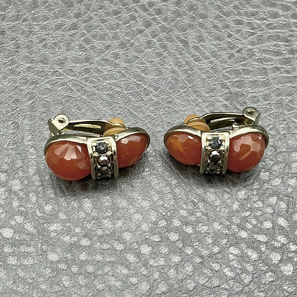 Vintage Faceted Bead Clip On Earrings Gold Tone Black Accent Retro Jewelry 1" - Image 4 of 4