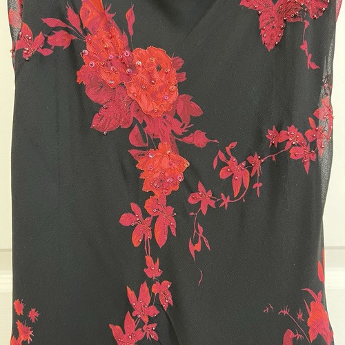 Connected Apparel 90s Y2K Grunge Asymmetrical Hem Floral Beaded Dress Large - Picture 6 of 17