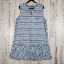 NWT Sharagano New York Blue Striped Sleeveless Button Down Dress Women's Size XL