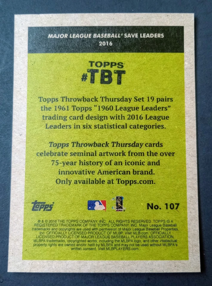 2016 TOPPS THROWBACK THURSDAY TBT #107 SAVES LEADERS BRITTON FAMILIA JANSEN - Image 2 of 4