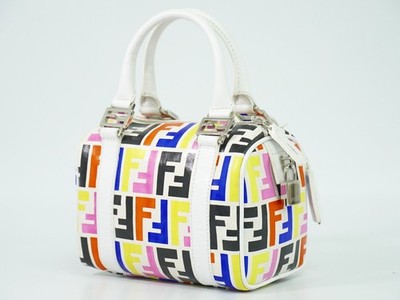 FENDI Zucca 8BL071 PVC Mini Boston Handbag White Multicolor | eBay