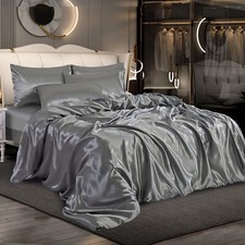 Luxury 6 PCS Satin Silk Bedding Set Fitted Sheet Duvet Cover & Pillowcases