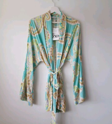 Zara NEW Oriental Print Kimono Wrap Summer Jacket Dress Size L