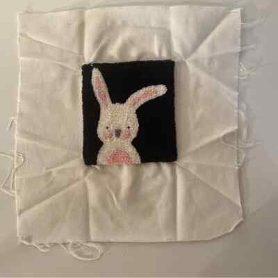 Project Piece Miniature Punch Needle Rabbit Rug On Unfinished Cloth Size 4 x4 