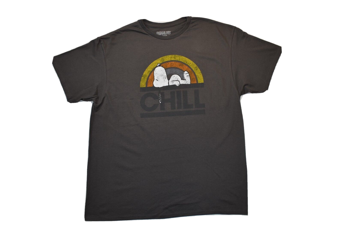 その他 Snoopy (Charcoal) Peanuts Mens Snoopy Chill Distressed Graphic Charcoal Shirt New XL