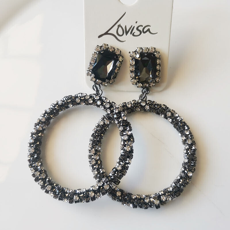 Lovisa Glass Rhinestone Loop Drop Earrings Heavy Gift Fashion Lady Party  Jewelry