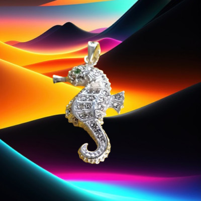 I Seahorse Pendant I Genuine 925 Solid Sterling Silver I Stone Trim I