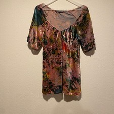 Hale Bob Velvet Burnout Mini Dress – Boho Y2K Romantic Blouse – Size M