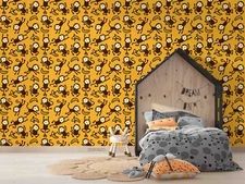 3D Monkey Banana Pattern Kids Self-adhesive Removeable Wallpaper Wall Mural