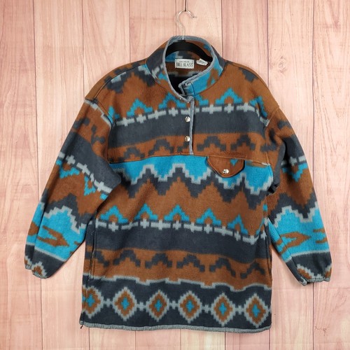Bill Blass, Vintage Bill Blass Knit Wear Aztec Pullover Fleece Sz L Snap Button Synchilla