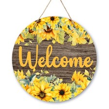 Welcome Sign For Front Door, Summer Rustic Sunflower Wooden Door Sign Decor, ...