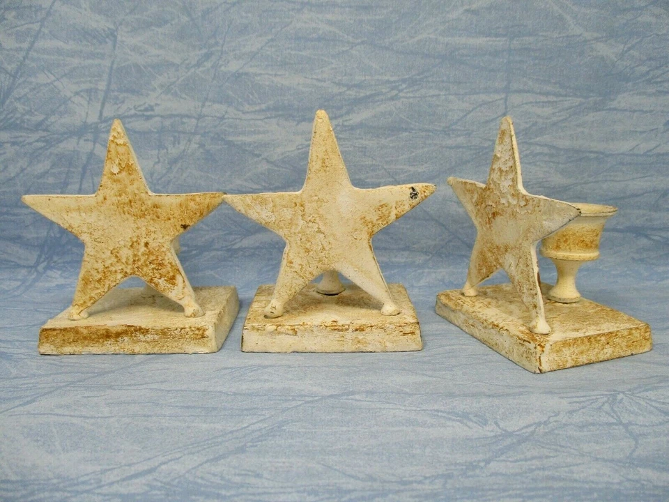 Juego de tres candelabros estrella de metal rústico país pintado blanco vela cónica Foto 2 de 4