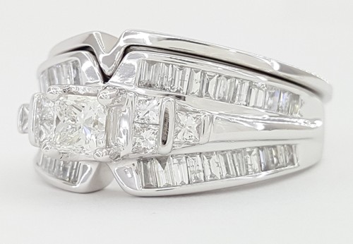 Princess Diamond Engagement / Wedding Band Ring Set 1.82 ct 14K White Gold - Picture 5 of 8
