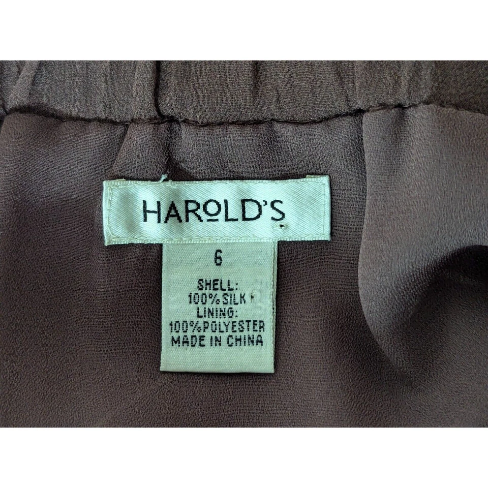 Harolds 裙子女式 6 棕色 100% 真丝 A 字无褶学院风褶波西米亚透明 — 第 2/4 张图片