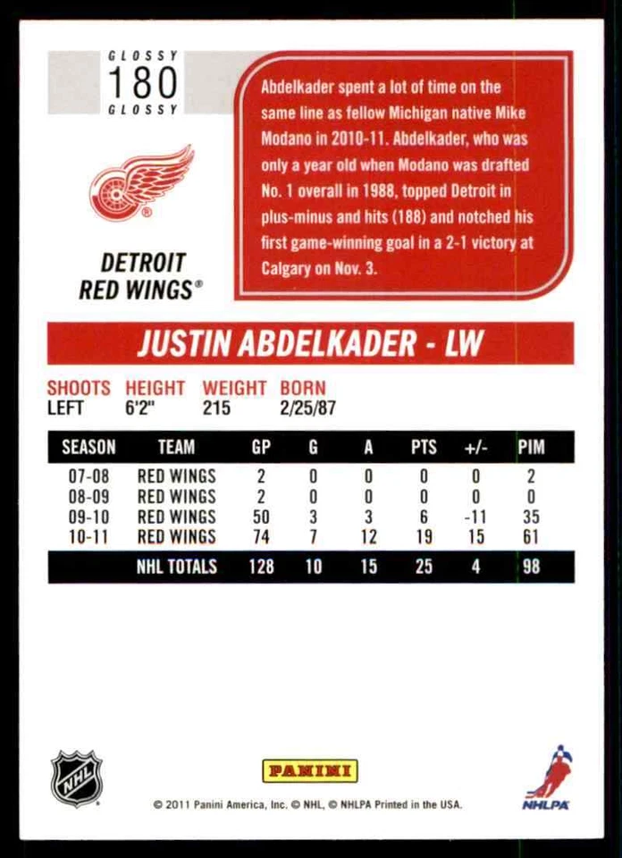 2011-12 Score Justin Abdelkader #180 - Image 2 of 2